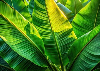 Dramatic Banana Leaf Shadows: Lush Green Tropical Foliage Photography