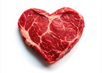 Obraz premium Drone Shot: Aerial View of a Heart-Shaped Red Meat, Isolated Background, Butcher Shop, Food Photography