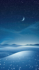 Tranquil Winter Night: Crescent Moon Over Snowdrifts, Perfect for Christmas and New Year Backgrounds