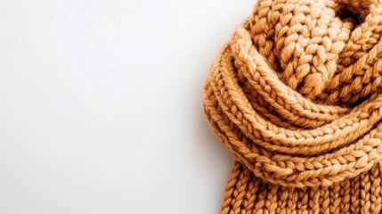 Fototapeta premium Warm Knitted Scarf in Soft Yellow Color on Light Background