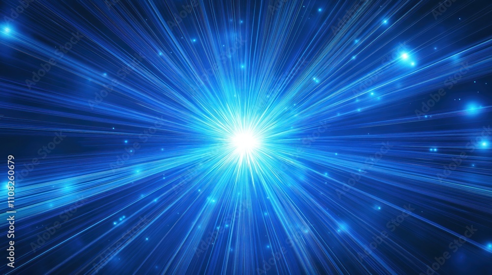 Poster vibrant blue light bursts outward creating dynamic energy. radiating light beams. abstract backgroun