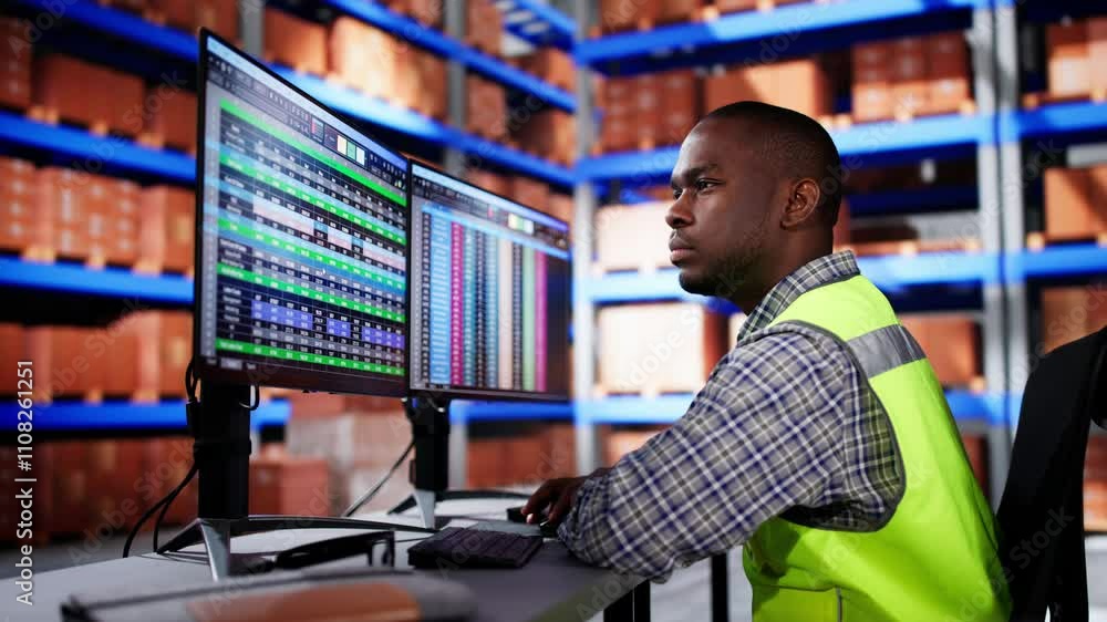 Aufkleber warehouse inventory management on computer