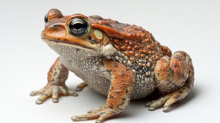 Fototapeta premium A detailed study of a vibrant, textured brown and orange toad showcasing its distinct features, set against a clean and minimalistic background environment