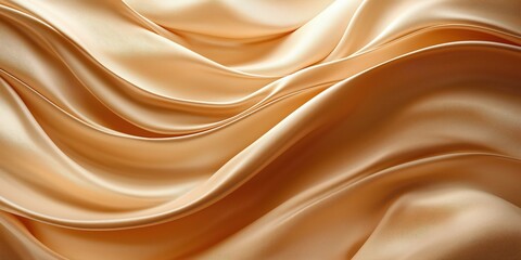 Fototapeta premium Smooth golden silk fabric drapes elegantly. Luxurious flowing fabric texture ideal for wedding backgrounds. Sepia tones give retro style. Generative AI created image for use as backdrop for weddings