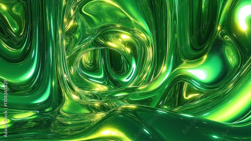 Aufkleber abstract image shows flowing liquid metal. liquid green metal flows in different directions creating