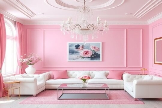 modern living room pink and white 