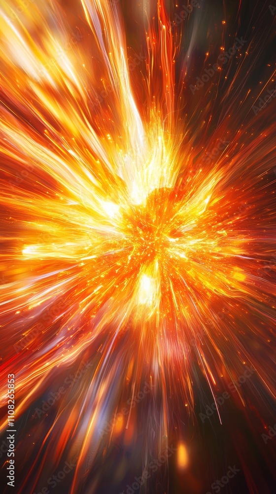 Poster abstract explosion of light and color, creating a vivid burst of energy and warmth in a cosmic setti