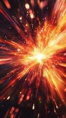 Obraz premium A stunning explosion of vibrant orange and yellow light against a dark backdrop, depicting a cosmic event.
