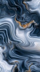 Fototapeta premium A stunning abstract texture featuring swirling blue, white, and gold patterns, evoking a sense of calm and elegance.