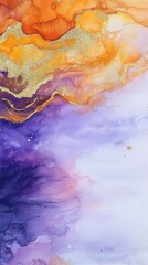 Naklejka premium A vibrant abstract watercolor painting featuring warm orange and purple hues, evoking a sense of calm and creativity.