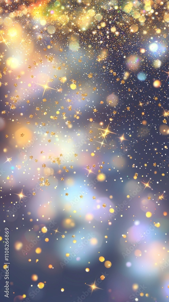 Poster a dazzling array of golden and colorful bokeh lights against a soft, dark background, creating a mag