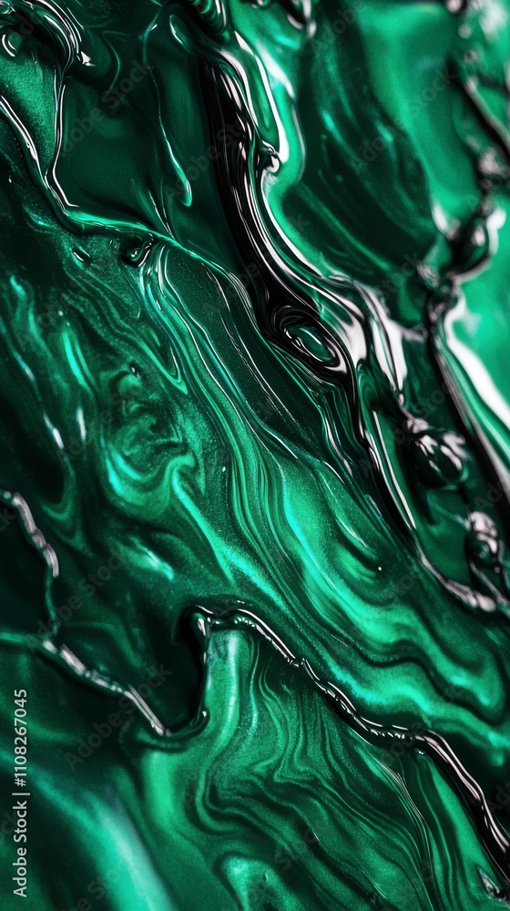 Poster abstract close-up of green and black fluid textures, creating a mesmerizing wave of colors and patte