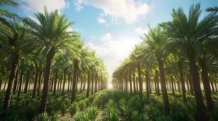 Obraz premium Sunlit Oasis: A Serene Palm Tree Grove