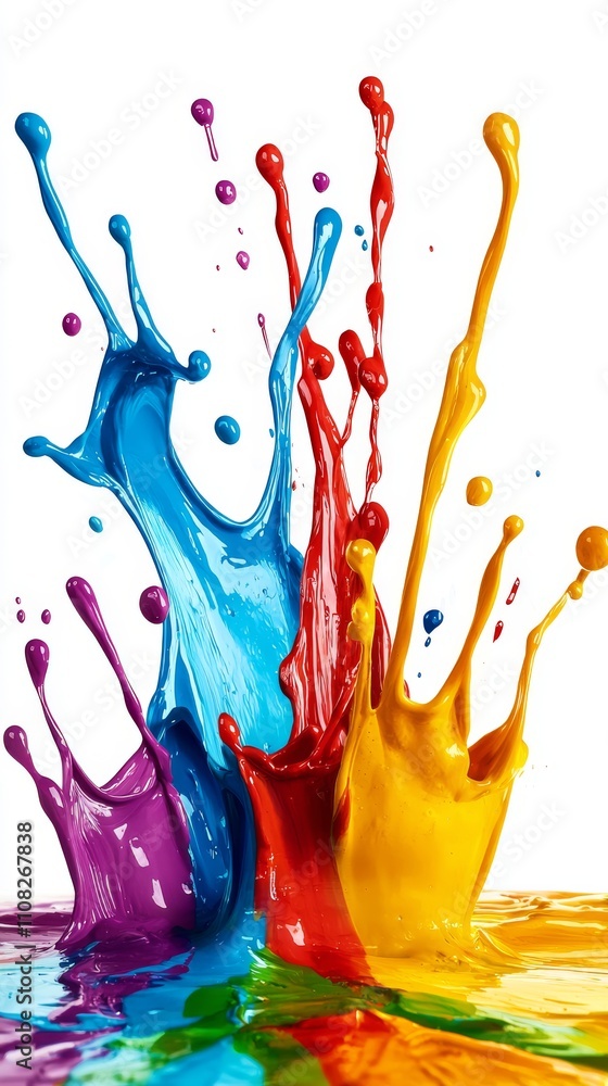 Poster vibrant splashes of paint in various colors, creating a dynamic and lively composition.