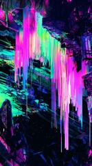 Fototapeta premium An abstract digital artwork featuring vibrant neon pink and green formations, creating a striking contrast with dark textures.