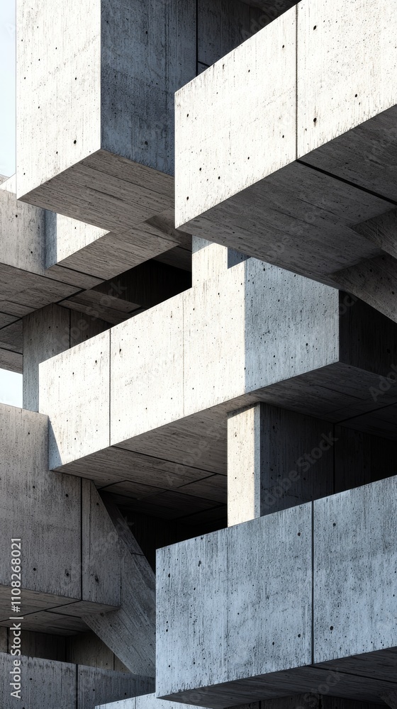 Aufkleber close-up of an abstract concrete structure showcasing geometric shapes and shadows.