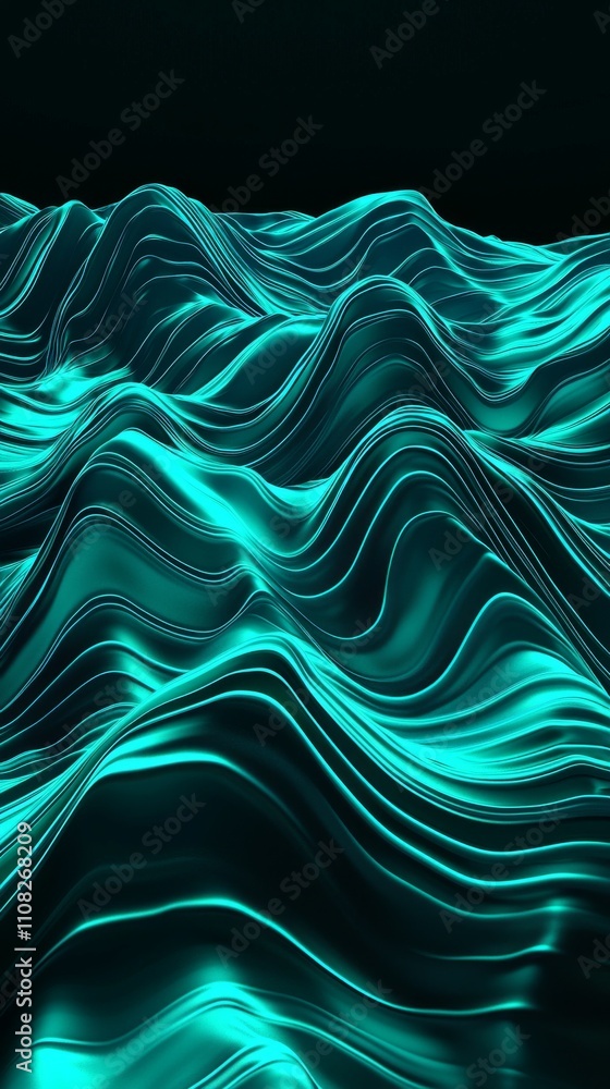 Poster abstract wave texture in vibrant teal, creating a fluid, dynamic appearance against a dark backgroun