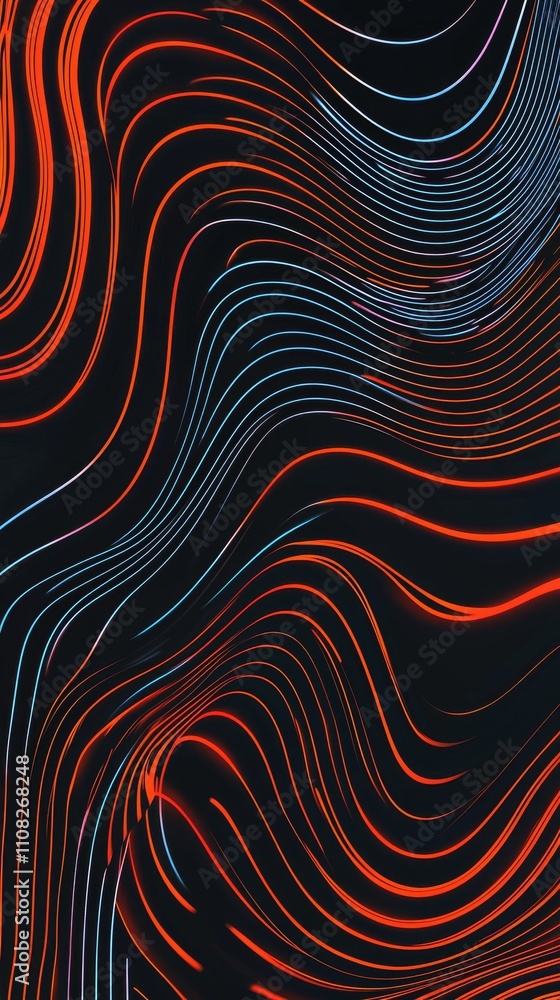 Poster abstract design featuring flowing red and blue lines on a dark background, creating a dynamic and mo