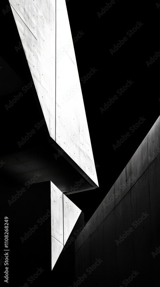 Poster minimalist black and white architecture showcasing sharp geometric shapes and contrasting light agai