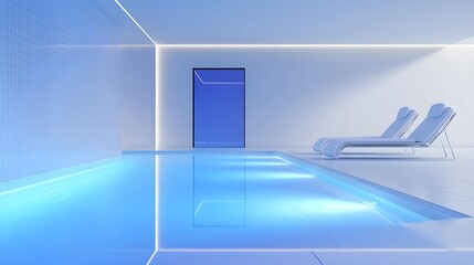Modern wellness space, tranquil lighting, elegant furniture, minimalistic spa