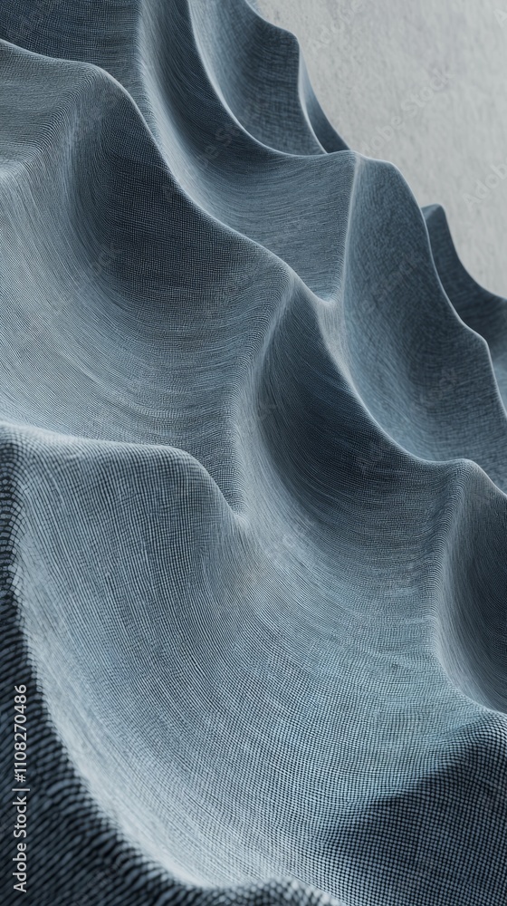 Poster abstract close-up of textured fabric waves, showcasing intricate folds and a serene color palette.