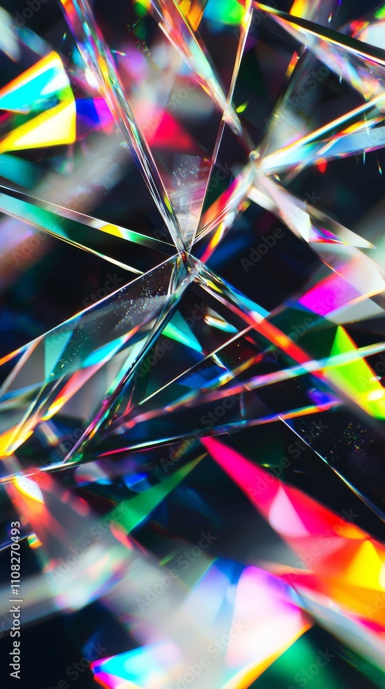 Poster close-up of colorful crystal facets reflecting light in vibrant hues, creating a mesmerizing abstrac
