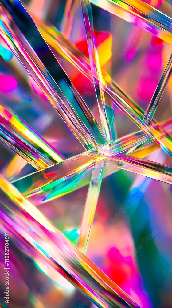 Poster a vibrant and colorful abstract composition featuring sharp, translucent crystal-like structures.