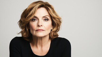 Naklejka premium Confident Woman with Short Wavy Hair and Serious Expression