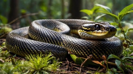 Fototapeta premium Anaconda snake on a tree in forest