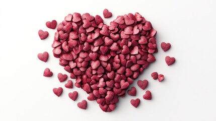 Heart made of tiny pink and red vector hearts, scattered design, isolated white