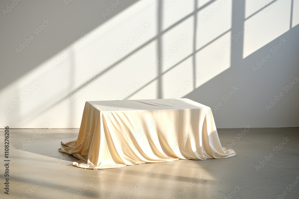 Poster Elegant Draped Table with Soft Shadows in Natural Light Setting
