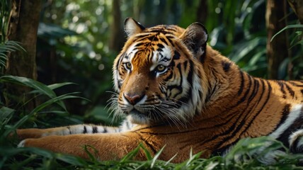 Obraz premium Sumatran tiger eyes staring at camera. Incredible action with tiger looking to pounce on camera.