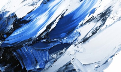 A high-resolution ultrarealistic image featuring an abstract interpretation of the Israeli flag. The digital artwork meticulously displays expressive brush strokes in both bold blue and soft grey hues