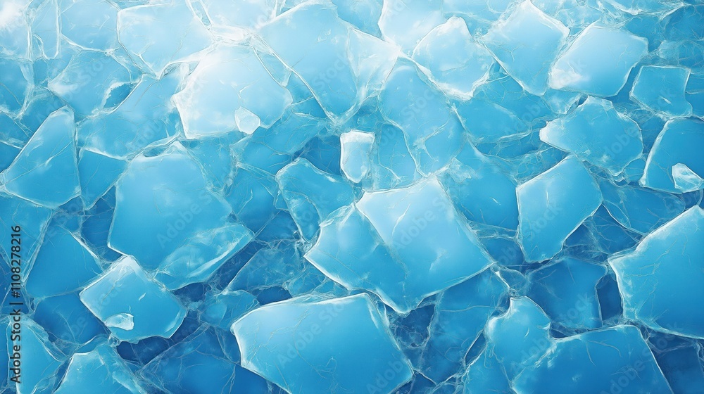 Aufkleber abstract ice texture. frozen blue ice pieces create captivating pattern. intricate cracks, fissures 