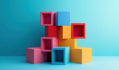 Obraz premium Colorful arrangement of geometric blocks stacked together with vibrant hues creating a playful and dynamic visual effect