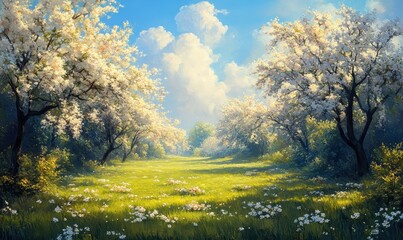 Blossoming trees in springtime