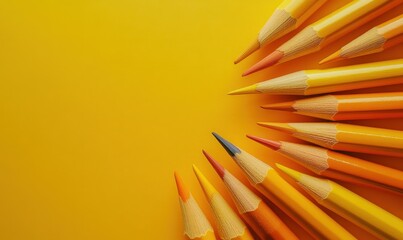 colored pencils on a yellow background copyspace