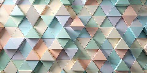 Obraz premium A mesmerizing pattern of pastel-colored triangles, seamlessly interwoven to create a captivating geometric illusion.