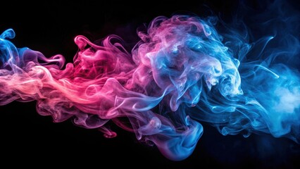 Obraz premium Abstract Swirling Smoke in Pink and Blue Hues Against a Black Background