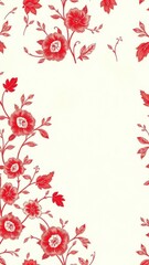 Cardinal red floral pattern wallpaper with intricate vintage design, floral
