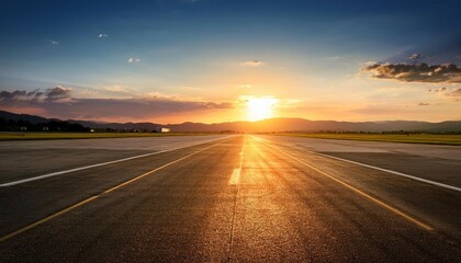golden hour at airport runway with sunset landscape
