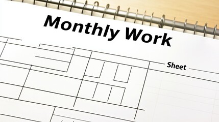 A close-up of a monthly work sheet, featuring blank sections for organizing tasks and deadlines.