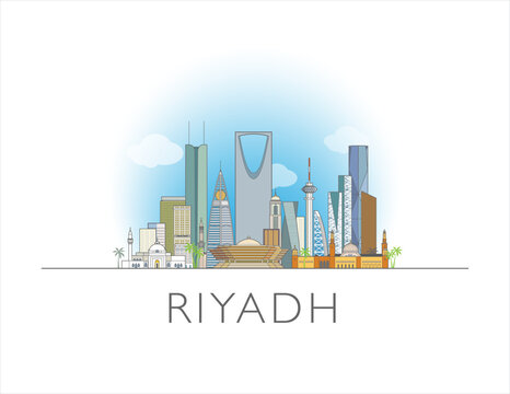 Riyadh Saudi Arabia cityscape skyline drawing in colour