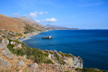 View of the sea and mountains, Crete, Preveli