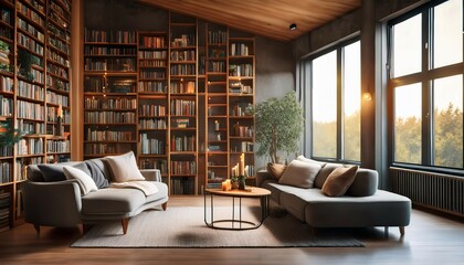 cozy den with stylish bookcase and comfortable couch for reading relaxation escape literature cozy den stylish