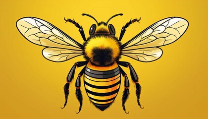 Fototapeta premium a vibrant illustration of a bee with iconic black and yellow stripes on a bright yellow background perfect for nature themes educational content and sustainability campaigns