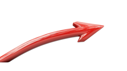 A glossy red arrow curves upward against a white background, symbolizing growth, progress, or upward movement.