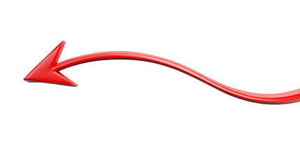 A smooth, red, wavy arrow pointing to the left against a white background, suggesting movement or direction.