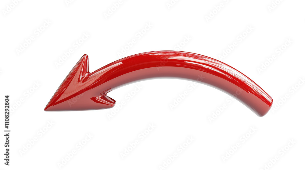 Poster a shiny red arrow curves downward against a plain white background, suggesting movement or direction
