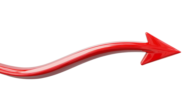 A smooth, wavy red arrow points to the right against a white background, suggesting direction or movement with an elegant curve.